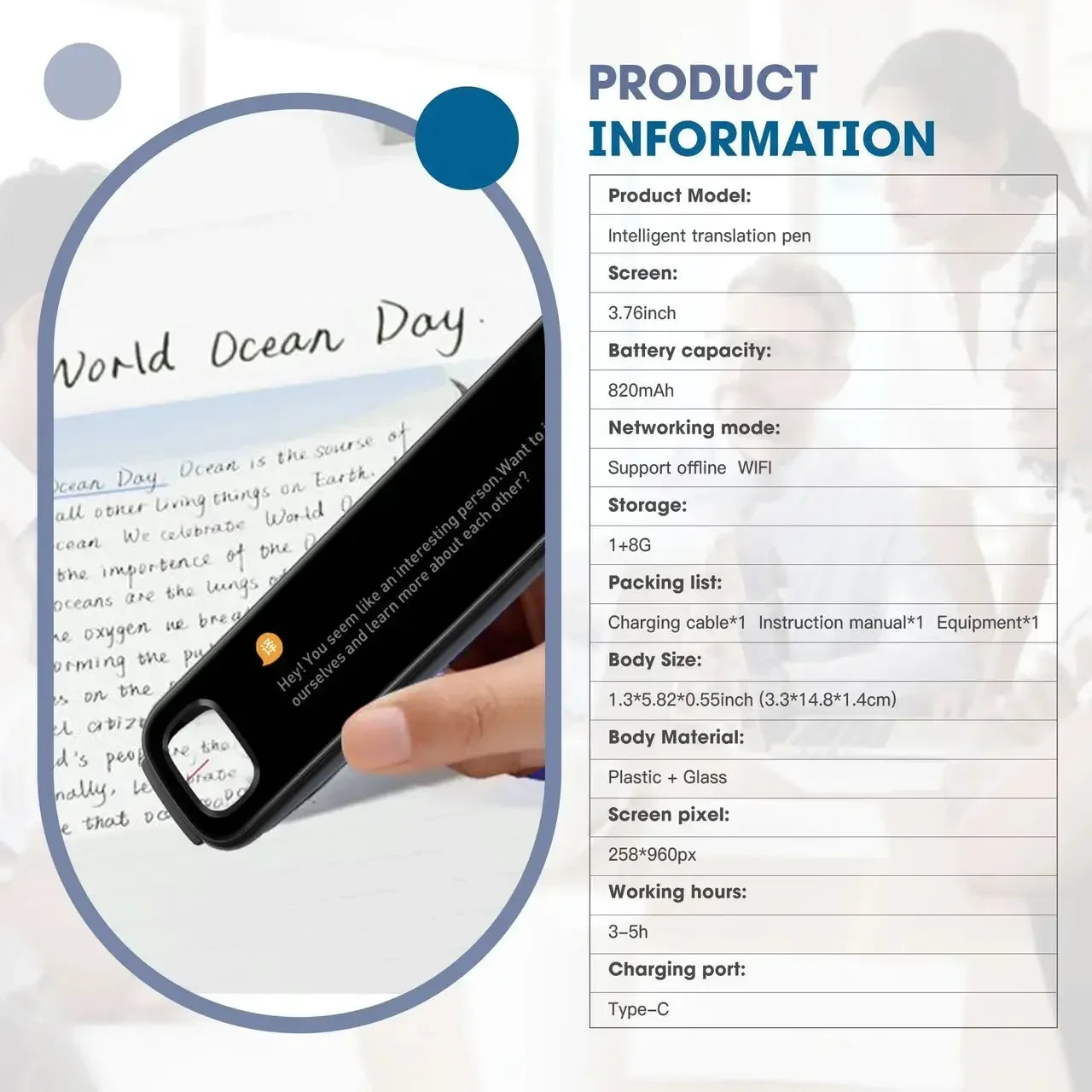 GeniusPenAI AI Translation Pen — 142 Languages | Offline Mode | Travel Translator