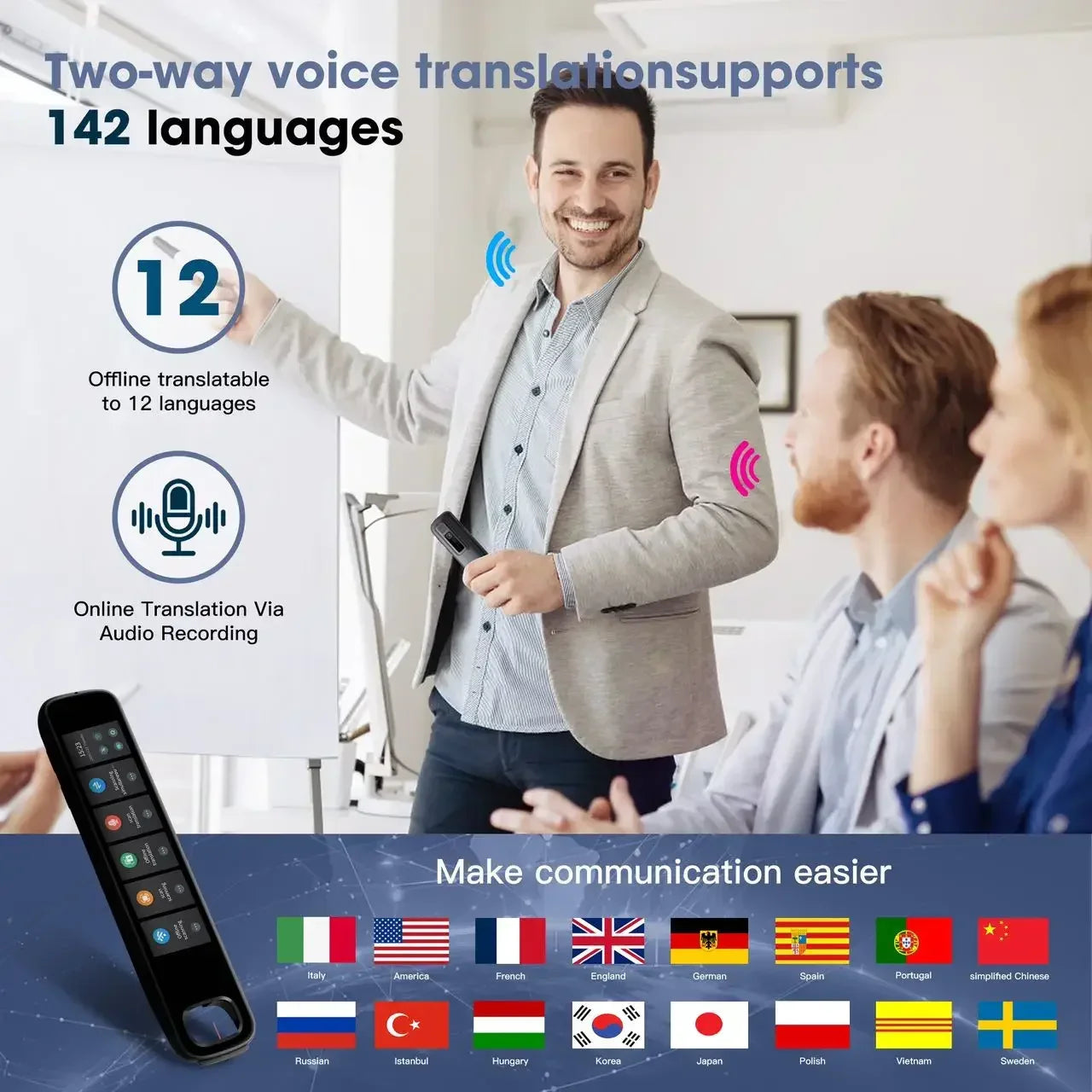 GeniusPenAI AI Translation Pen — 142 Languages | Offline Mode | Travel Translator